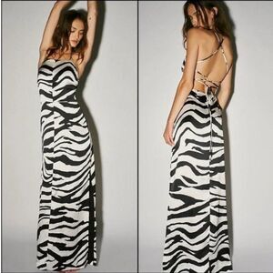 Free People Abby Dress Silky Open‎ Back Maxi Sz 6 NEW White Black Event